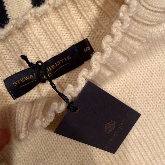 Stewart Christie & Co Ltd striped navy ecru wool sweater brand new with tags - Picture 11 of 11